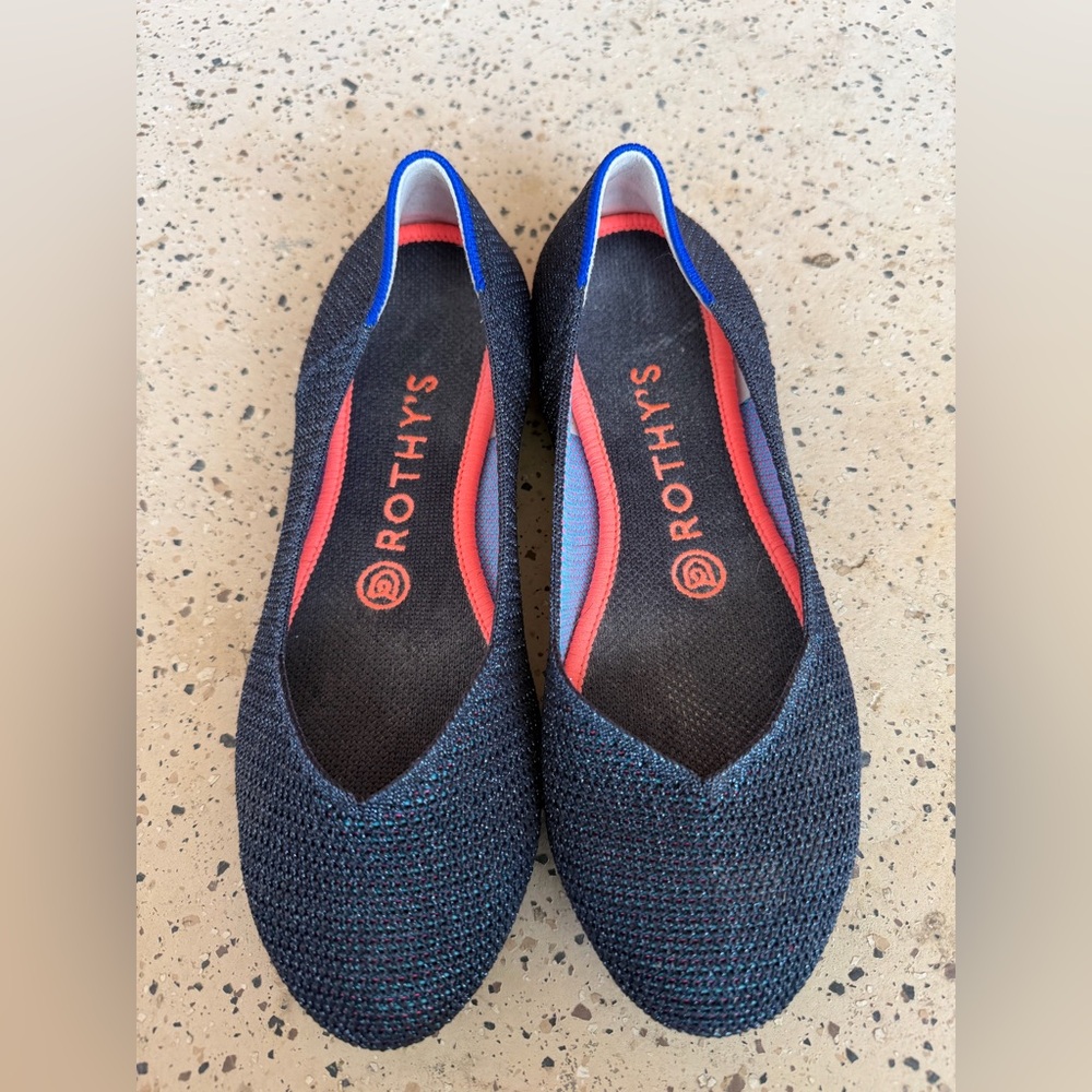 Rothys Special Edition Metallic Lattice Navy Blue Flats Womens size 6.5